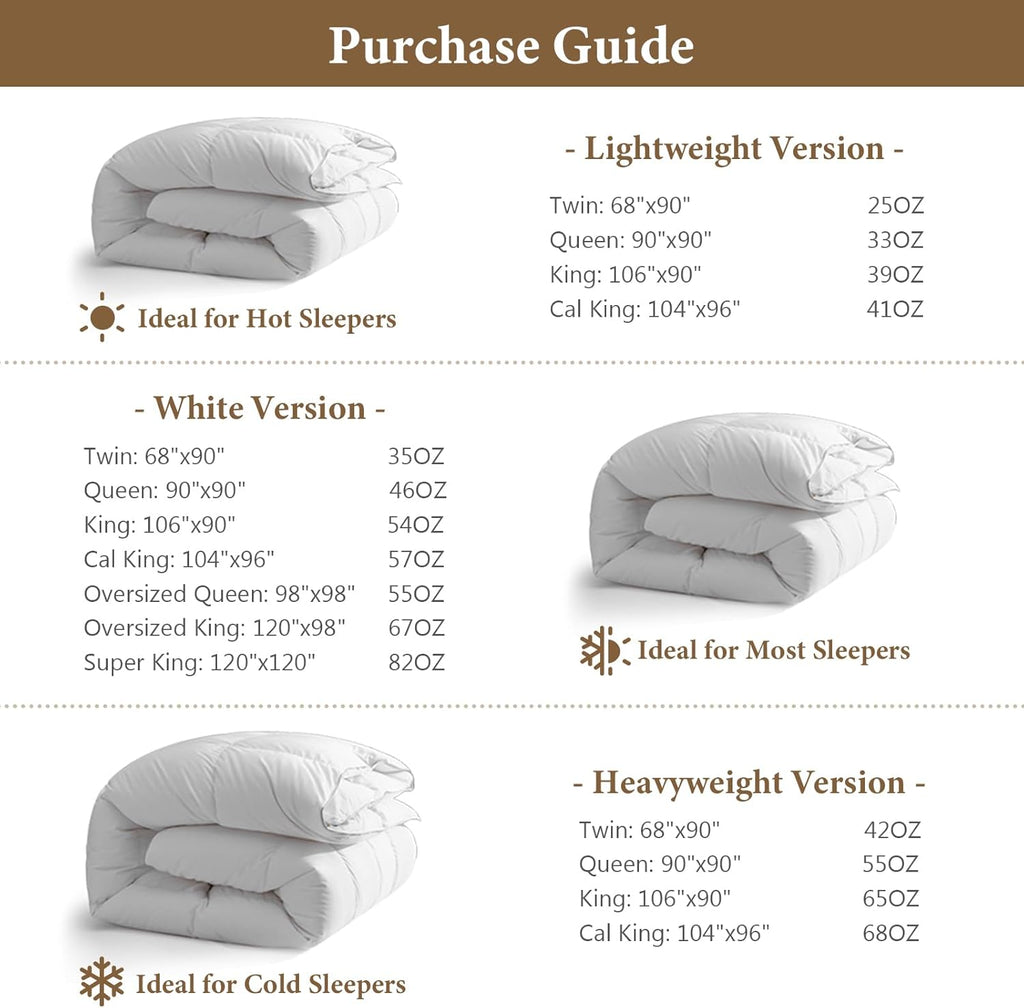 Luxury Oversized King Down Feather Fibers Comforter, Soft Cotton Blend Cover, High Fill Power Medium