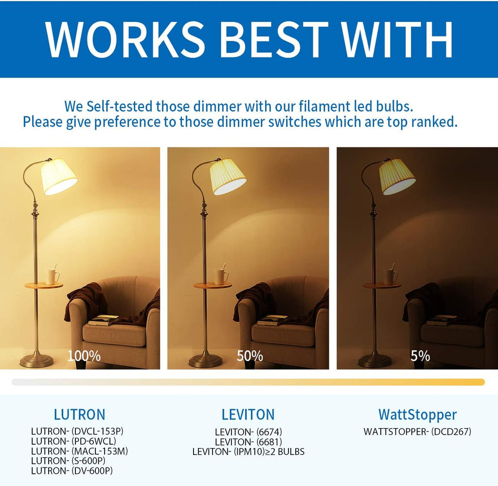 Flame Tip Clear B11 Candle Light Bulb Indoor LED Filament Chandelier Candelabra Bulb E26 Medium Base, Dimmable Warm