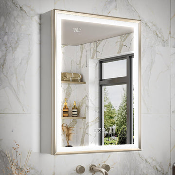 20x26 LED Medicine Mirror Cabinet, Beveled Brushed Nickel Frame