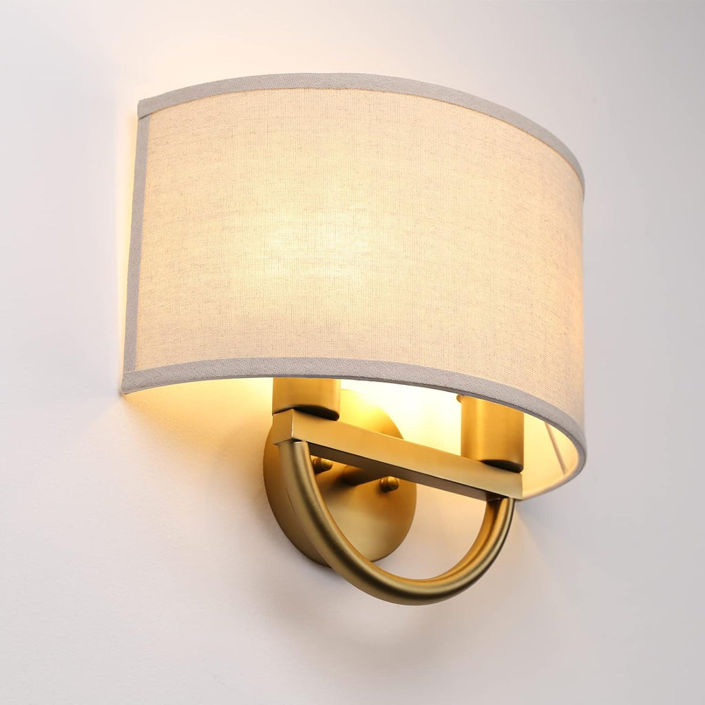 Industrial 2-Lights Wall Sconce Fixtures with Linen Fabric Shade, Double Wall Light Lamps Decor Bedroom Living Room