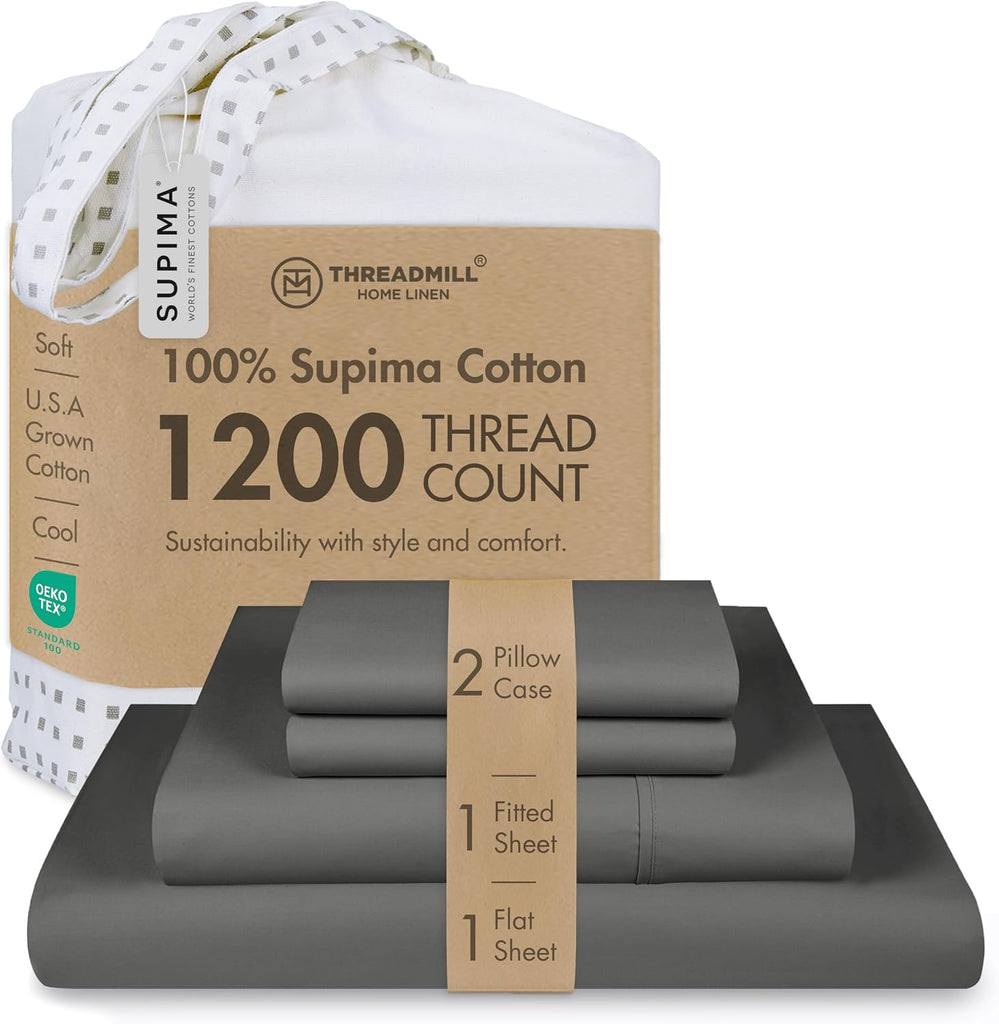1200TC Supima Cotton Cal King Sheet Set, Sateen, Dark Grey