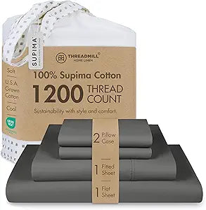 1200TC Supima Cotton Cal King Sheet Set, Sateen, Dark Grey