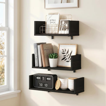 U-Shape Set of 3 Rectangular Wall Mounted Shelves, Wall Shelf Set with 11.7 x 15.7 x 18.9 Width, Floating Shelves for