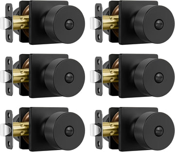 Black Door Knobs Interior, Matte Black Door Knobs Privacy Door Knob Black Interior Door Knob Bathroom (6 Pack)