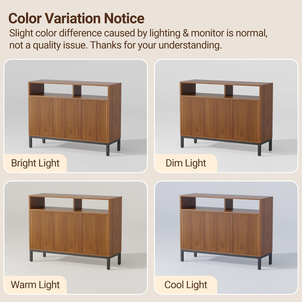 Fluted Sideboard Buffet Cabinet with Open Storage, Modern Large Credenza