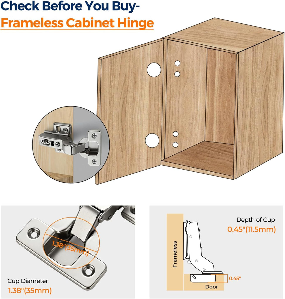 2 Pack 1 Pairs European Kitchen Cabinet Hinges Soft Close Full Overlay Cabinet Door Hinges Heavy-Duty Frameless
