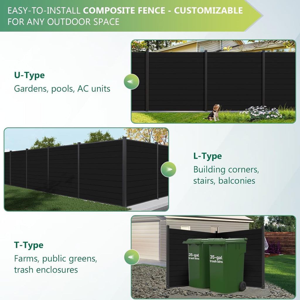 Aluminum Privacy Fence Panels for Outside, 6ft(W) x 7.6ft(H) Decorative Fence with 2 In-ground Posts, Wind Resistant