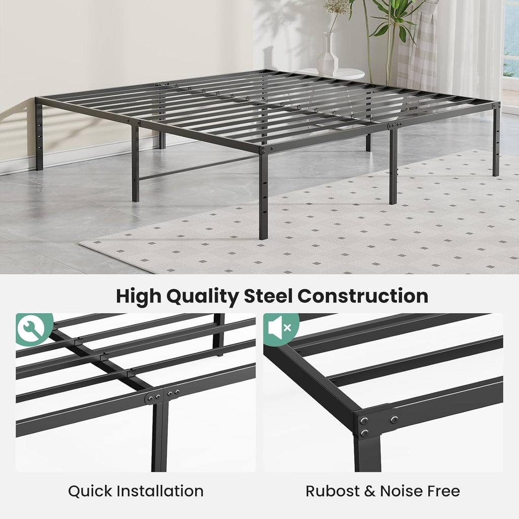 Full 18 Inch Platform Bed Frame, Heavy Duty Metal Foundation Frame, Noise-Free Sturdy Steel Slats, Underbed Storage
