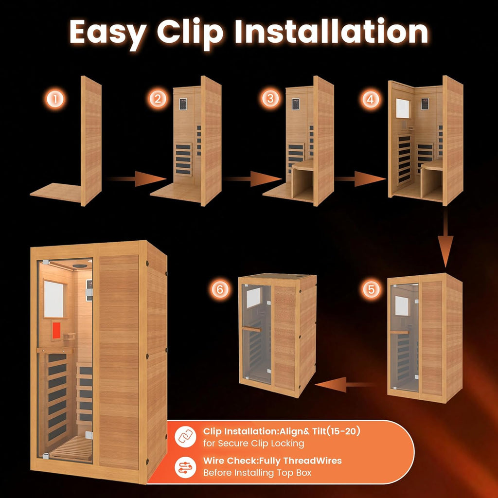 Infrared Sauna,1 Person Red Light Sanua with for Home,950w/110v Full Spectrum Indoor Dry Sauna, Carbon, Heater Panels