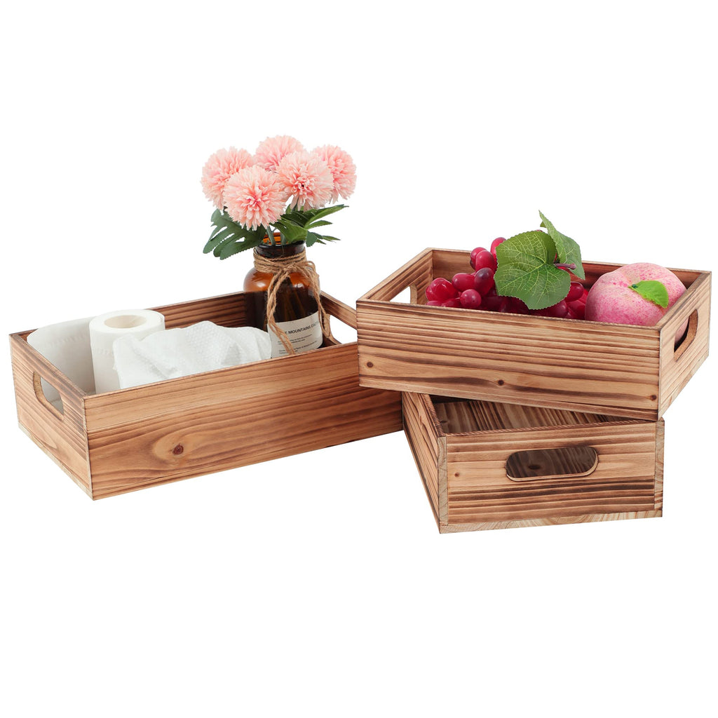 Wooden Crates for Display, Decorative Box Rustic, Rectangle Baskets Container