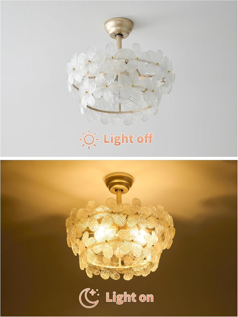 Gold Crystal Fandelier Ceiling Fans with Lights, 20" Gold Flower Chandelier Ceiling Fan with Light Remote Control