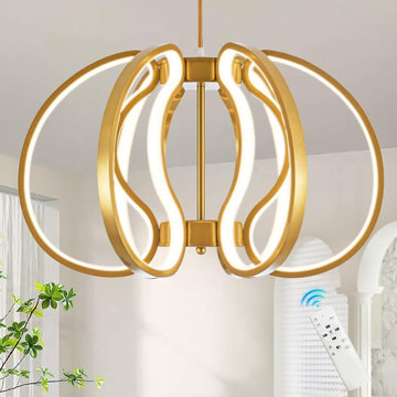 Modern Gold Chandelier with Remote Control, 69W 3-Color Temperature Dimmable LED Chandelier for Dining Room, Hanging