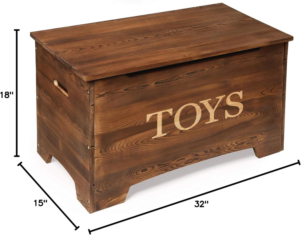 Basket Farmhouse Wooden Toy Box - Rustic Storage Chest for Kids with Reversible Toys Panel, Safety Hinge Lid, Front