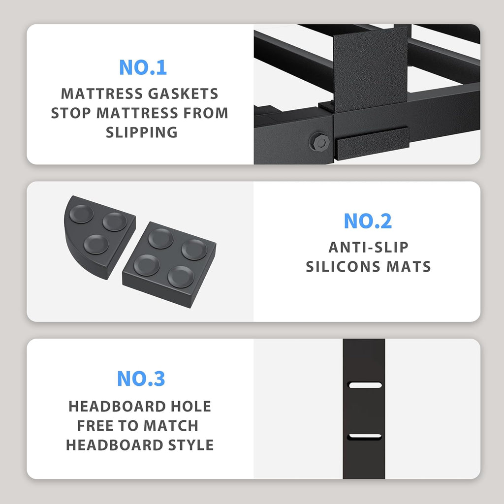 18 Inch Full Bed Frame, 3500Lbs Heavy Duty Metal Platform with Round Corner Legs Mattress Slide Stopper