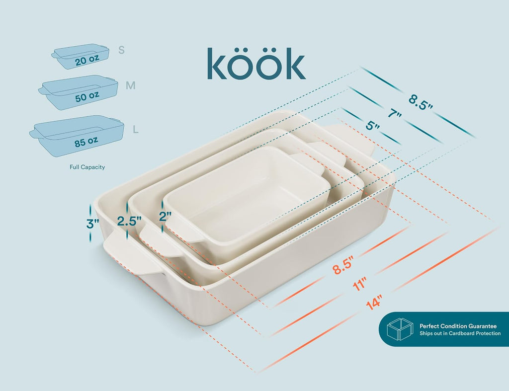 Ceramic Bakeware Set, Rectangular Dishes, For Casseroles, Lasagna, Cake, Small, Medium & Large Pans, Microwave &