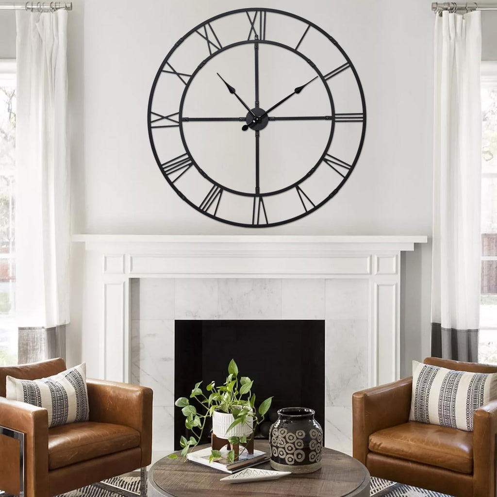 40 Inch Large Silent Wall Clock, Easy Assembly Roman Numeral Black