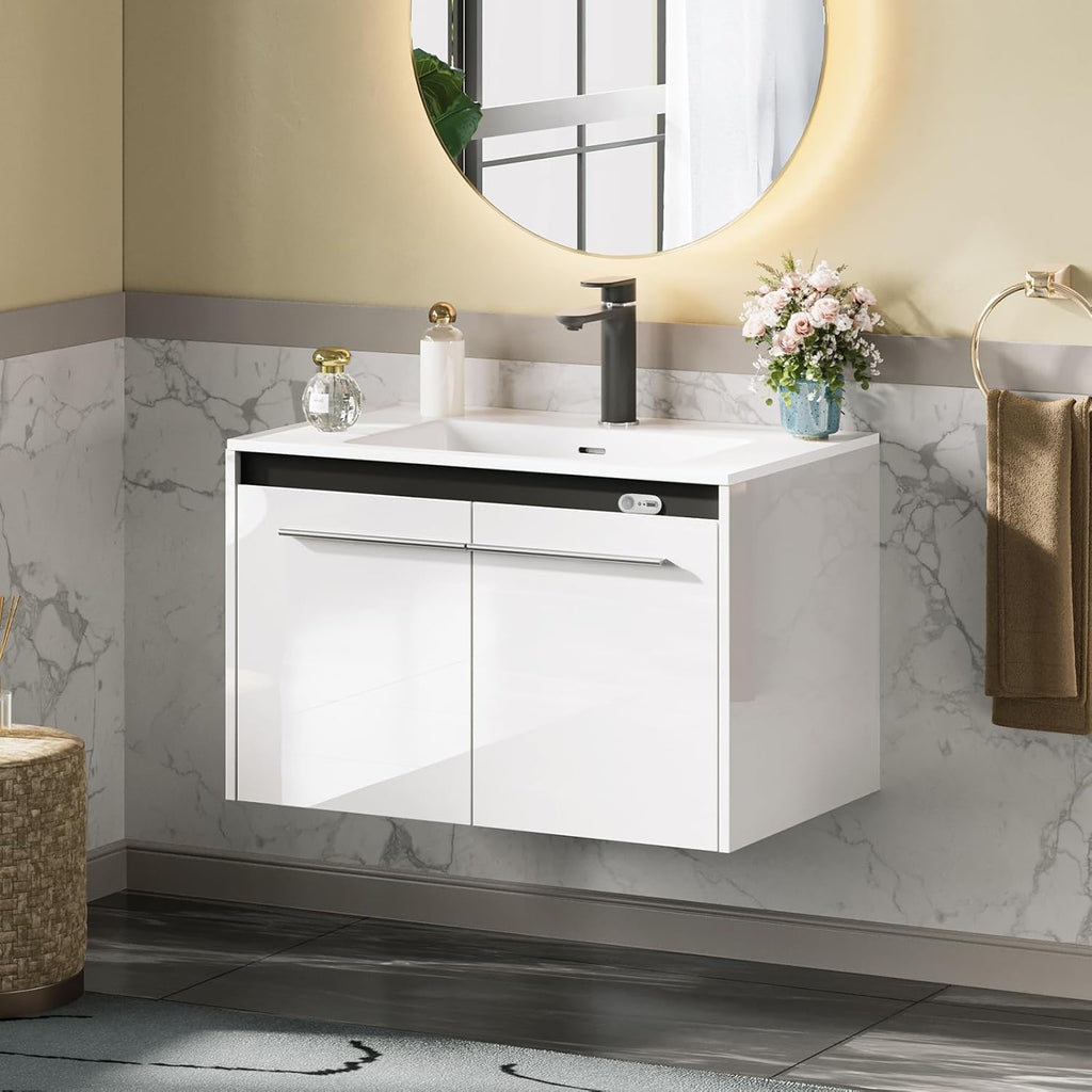 31" LED Floating Bathroom Vanity with Sink - Wall Mounted Modern Vanity with LED Lighting