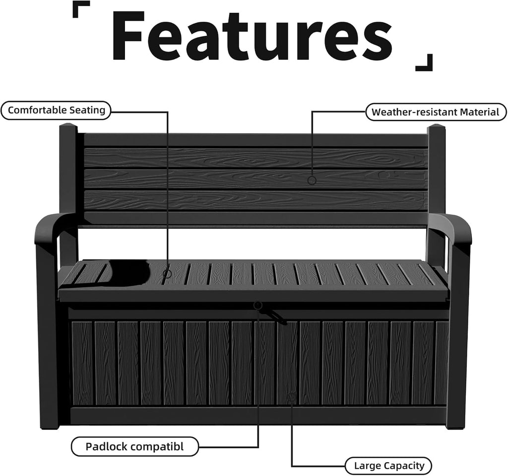 75 Gallon Storage Bench Deck Box Outdoor Indoor,Lockable Durable All-Weather Seating with Hidden Storage,Deck Storage