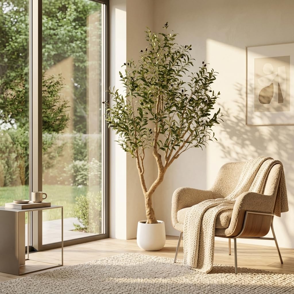 Artificial Olive Treewith White Pot, 6.5FT
