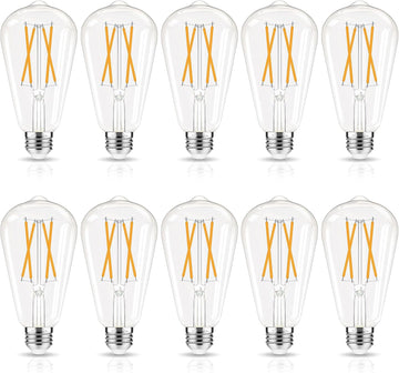 LED Edison Bulbs Dimmable, E26 Bulb 60 watt Equivalent, Soft White 2700K, ST58 Vintage Light Bulbs, 90+ CRI, 6W 600LM (10 Pack)