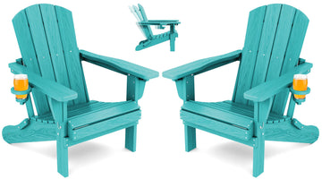 Folding Adjustable Adirondack Chairs Set of 2, Cup Holder, Aruba