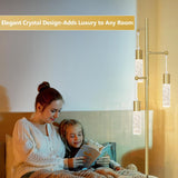 Gold Floor Lamps, Modern Brass Standing Lamp with Bubble Crystal Shades, 3 Built-in LED Lights, ON/Off Foot Switch