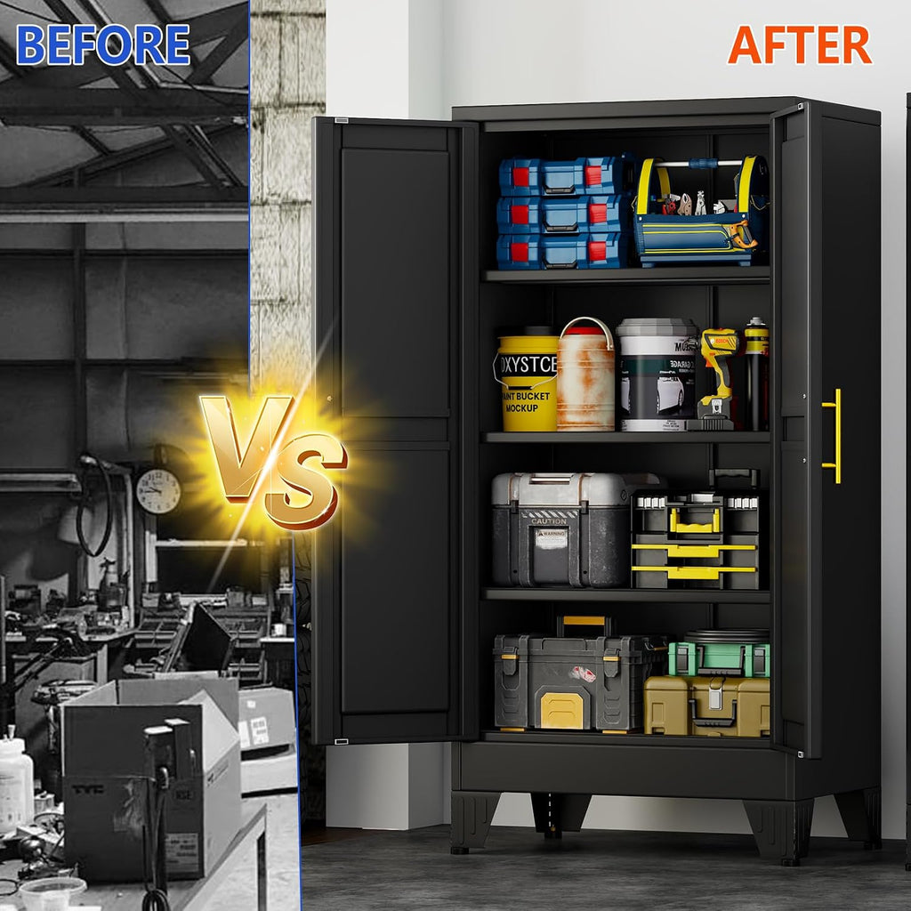 47.2'' Tall Metal Garage Storage Cabinet,File Cabinet with Door and Adjustable Shelves, Outdoor Steel Tool Cabinet