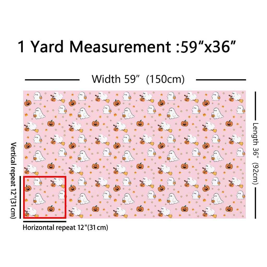Pink Cute Ghost Fabric by The Yard Halloween Theme Candy Upholstery Fabric for Sewing Crafting Pumpkin Lantern Soft