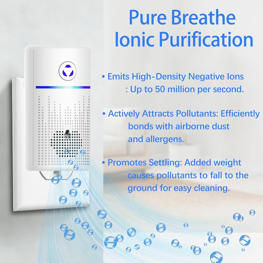 Air Ionizers for Home 4-Pack, Plug-in Air Purifier Ozone-Free & Filterless, Eliminates Pet Odors fro