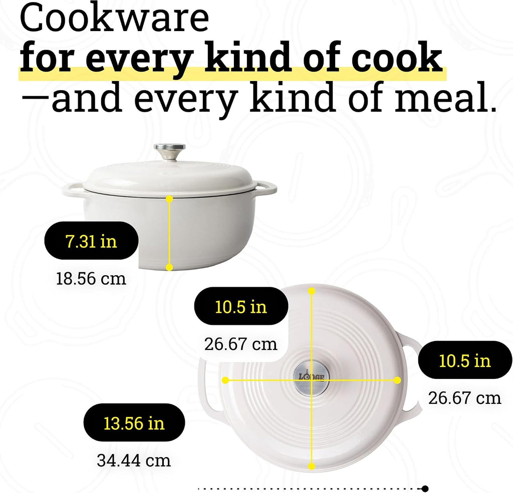 Essential Enamel Cast Iron Dutch Oven 6 Quarts - Perfect for Bread Baking, Braising, Marinating & Slow Cooking