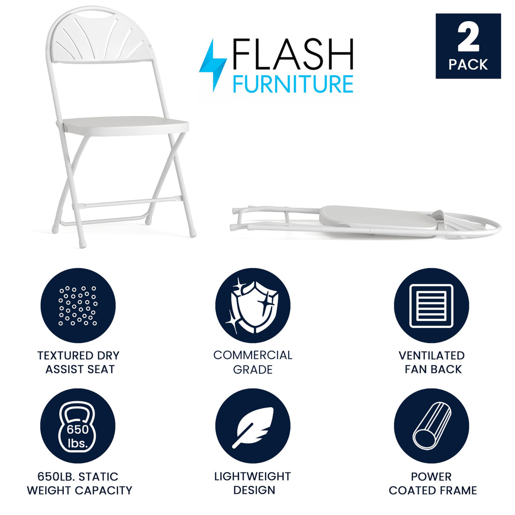 Plastic Folding Chair, White, 2-Pack