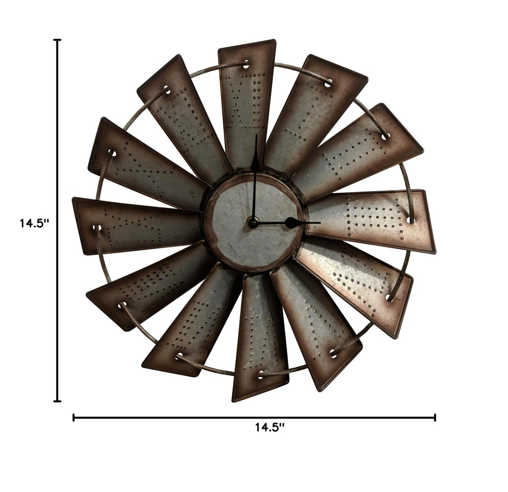 Rustic Farmhouse Metal Windmill Wall Clock (14.5")