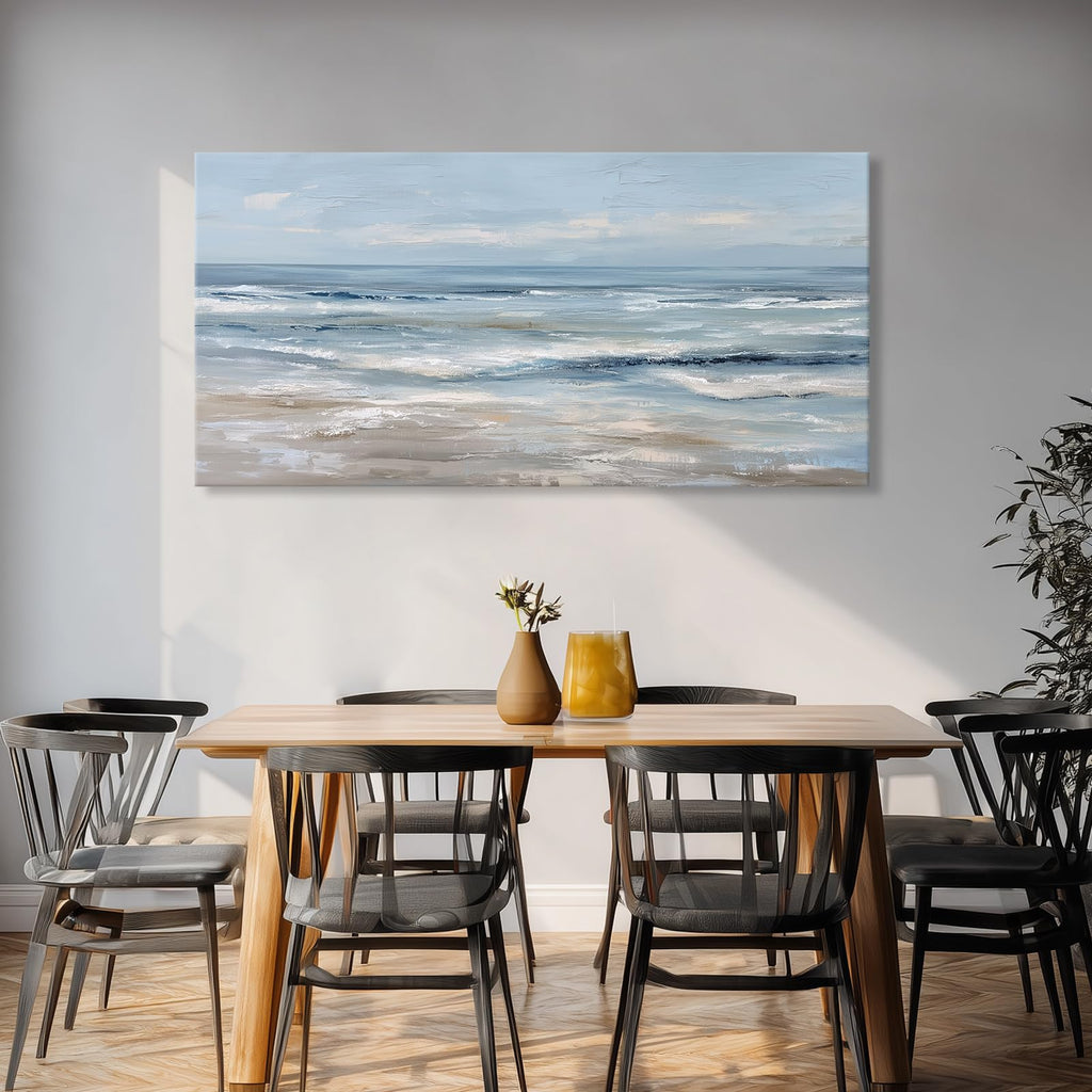 Abstract Coastal Beach Wall Art Blue Ocean Waves Canvas Prints Modern Minimalist Landscape Painting Seascape Pictures