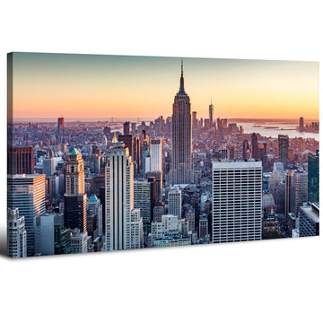 NYC Wall Manhattan Skyline at Night Painting Prints Sunset New York City Wall Decor Modern Building Skyscraper