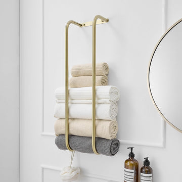 Brushed Gold Towel Racks Wall Mounted for Rolled Towels | Bathroom Towel Rack Storage Stainless Steel Vertical Towel