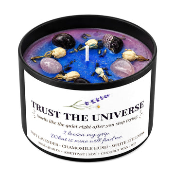 Trust the Universe Crystal Candle for Serenity, 8OZ Amethyst Energy Healing Candles, Protection Support Chakra
