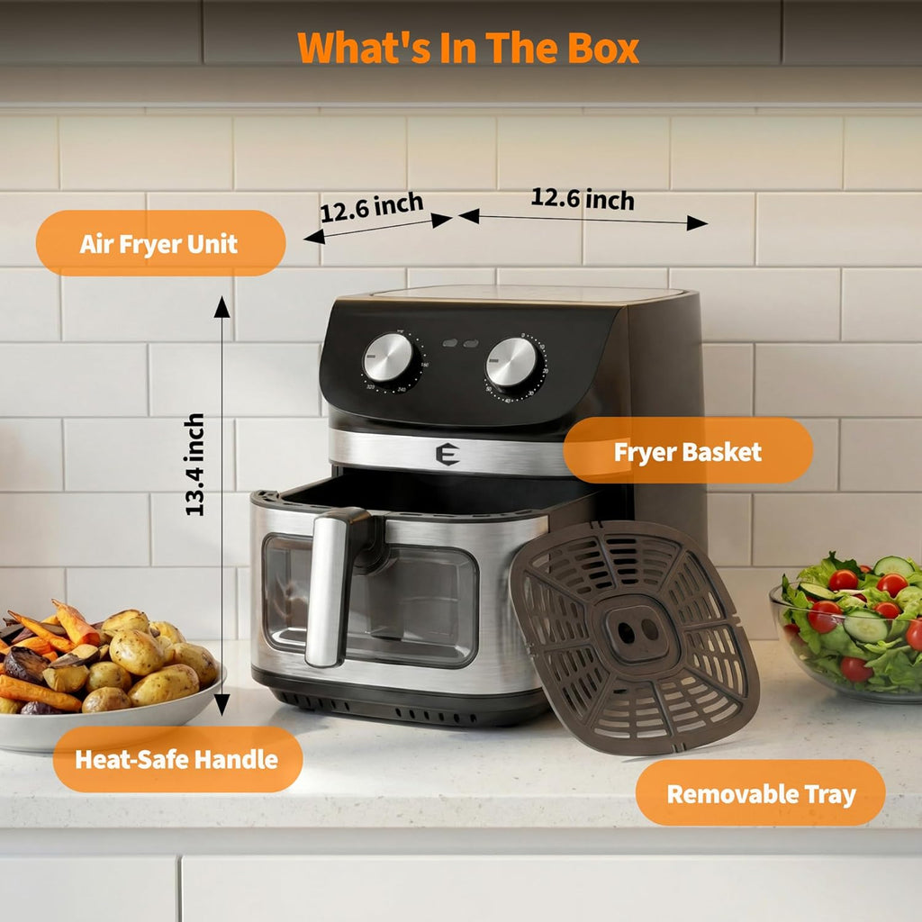 9.5Qt Large Air Fryer Oven, 12 Printed Presets Airfryer Toaster Oven Combo, Non Toxic Stainless Steel Air Fryer with