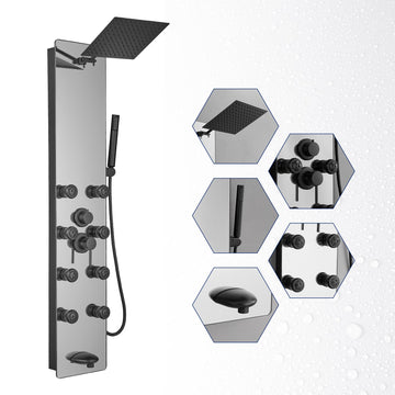 Stainless Steel Shower Panel Tower System Black Split Type