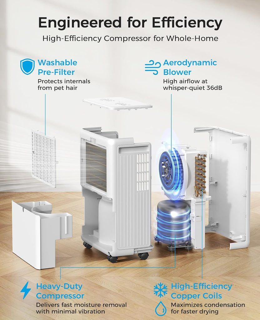 2000 Sq.ft Dehumidifier for Basement, 30 Pint Dehumidifiers for Home with Drain Hose, Quiet Operation