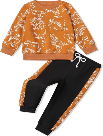 Toddler Boys Dinosaur Sweatshirt and Jogger Pants Outfit Set, Ages 2-10