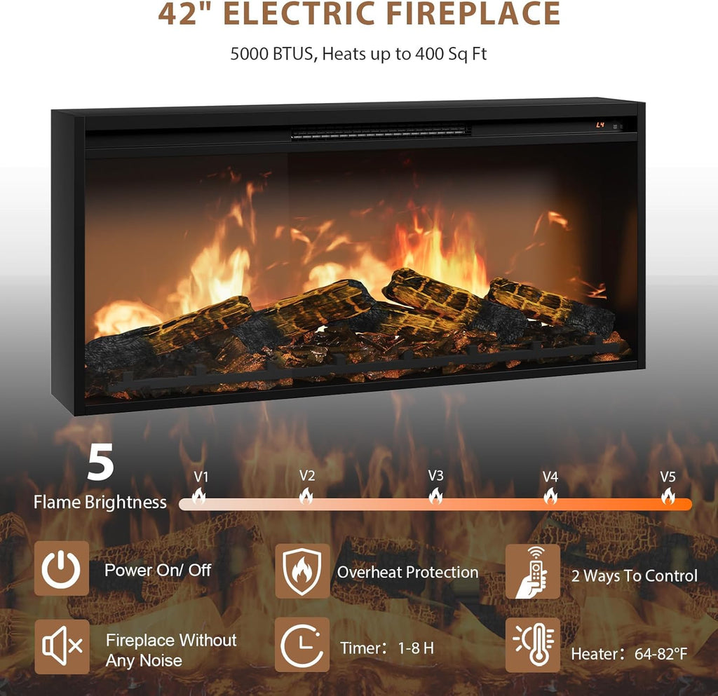 70" Fireplace TV Stand Up to 80" TVs, 42" Modern Electric Fireplace with Mantel
