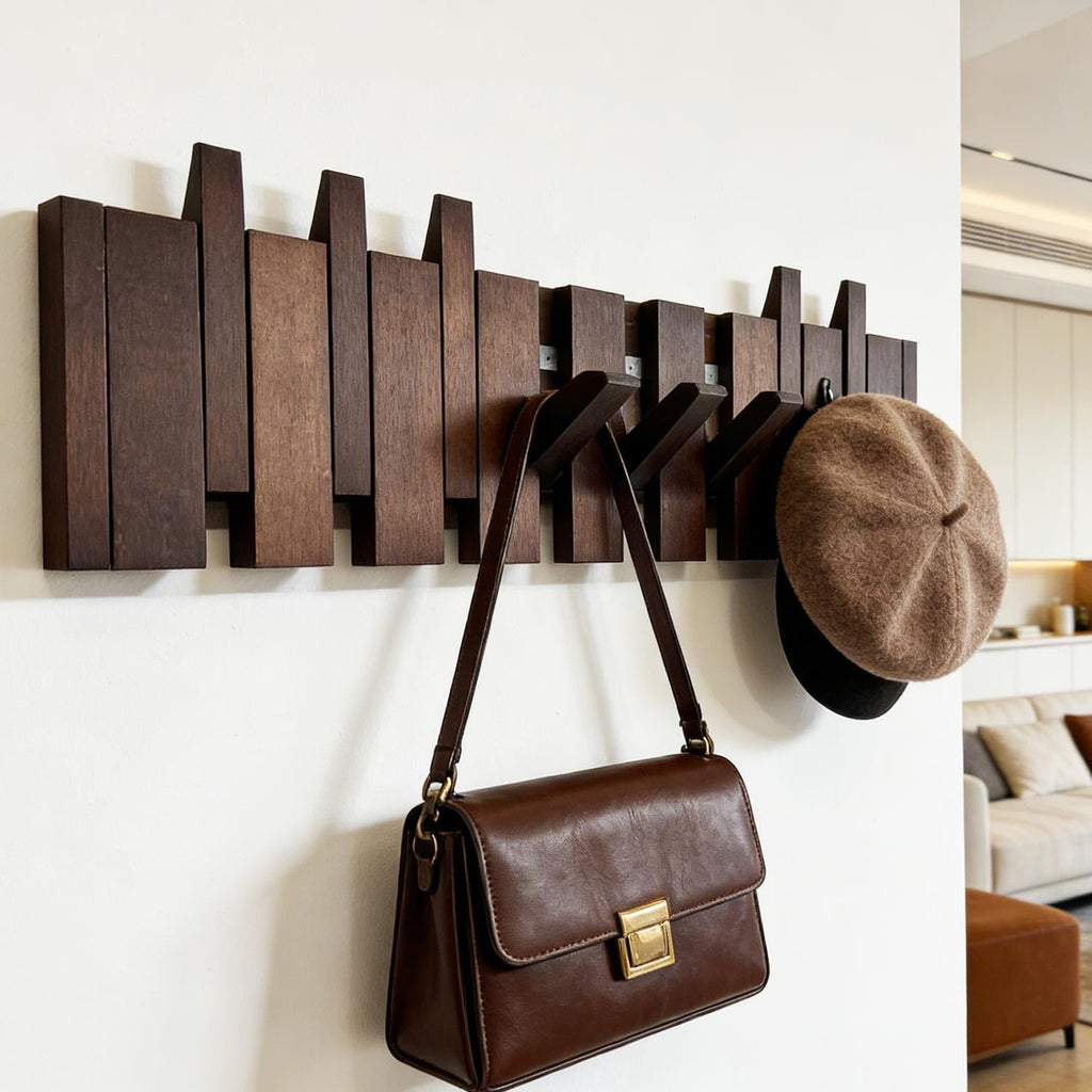 Wall Mounted Coat Rack with Hooks Wooden Wall Mount Piano Key Coat Rack 8 Hooks Solid Wood Coat Rack Wall Mount (22")