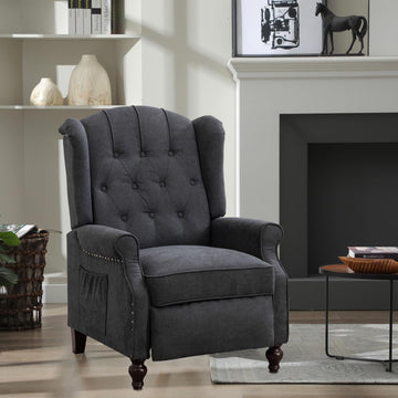 Small Recliner Chair, Linen Elizabeth Tufted Armchair Accent Chair with Massage &Heat, Mid Century Modern Wingback