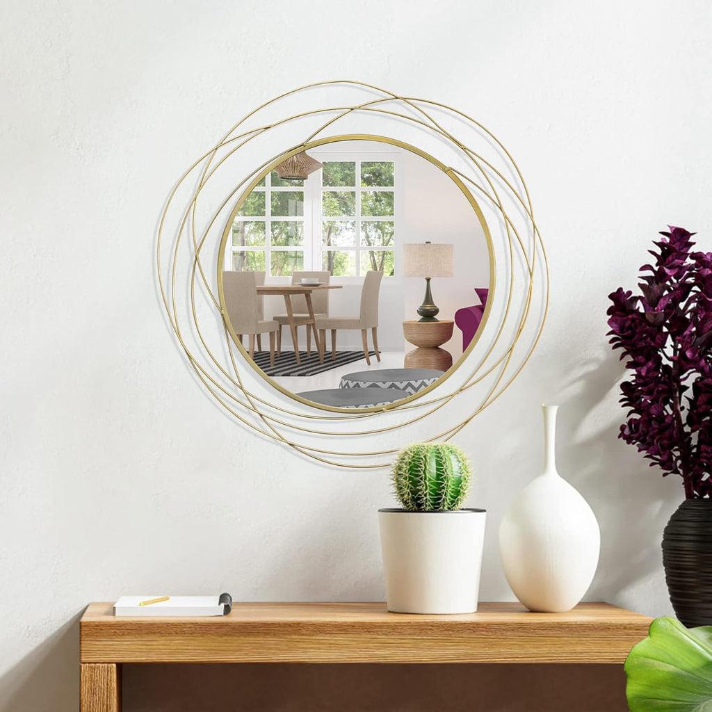 Wall Mirror Mounted Round Decorative Mirrors Circle Vanity, Living Room or Bedroom (Gold1)