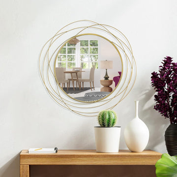 Wall Mirror Mounted Round Decorative Mirrors Circle Vanity, Living Room or Bedroom (Gold1)