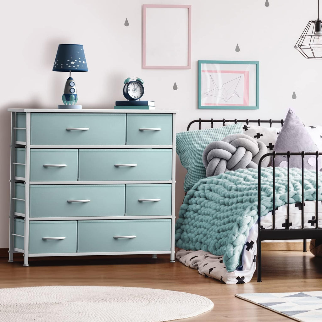 Dresser with 8 Drawers - Furniture Storage Chest for Kid's, Teens, Bedroom, Nursery, Playroom, Clothes, Toys - Steel