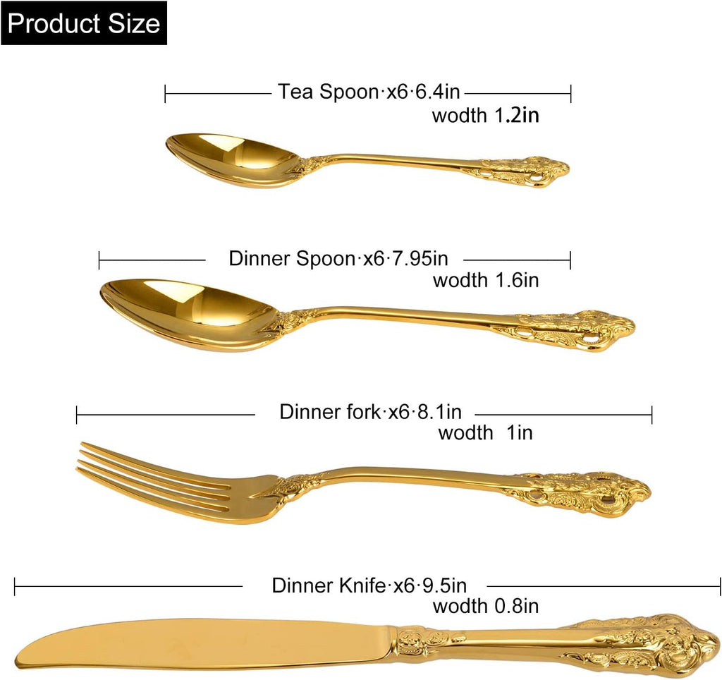 24-Piece Gold Flatware Silverware Set,18/10 Heavy Duty Stainless Steel Flatware Service for 6