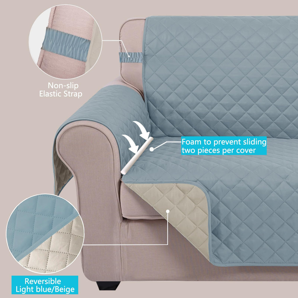 Reversible Recliner Chair Covers, Light Blue/Beige