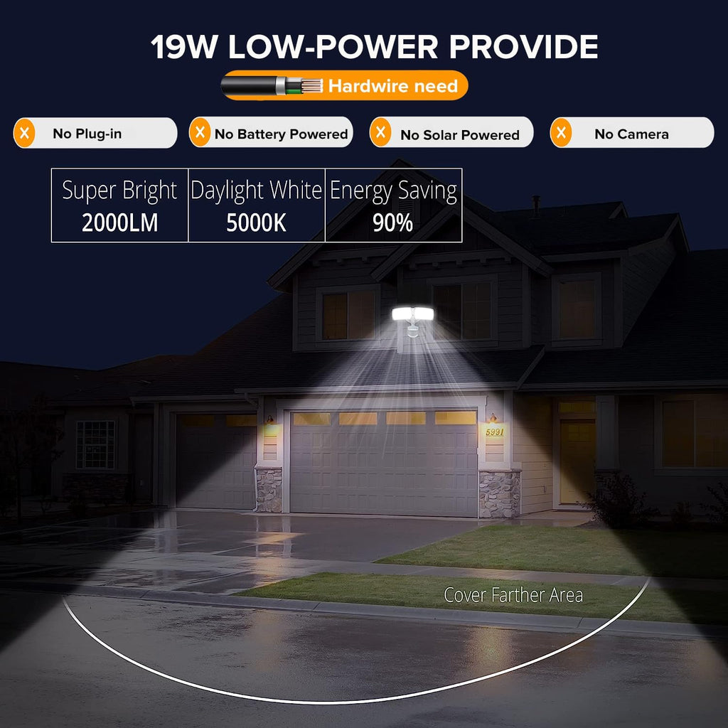 19W LED Security Lights Motion Sensor Light Outdoor, 2000LM Motion Flood Light, 5000K, IP65 Waterproof, 2 Adjustable