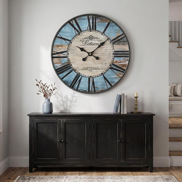 Large Rustic Blue Farmhouse Wall Clock (30 Inch)